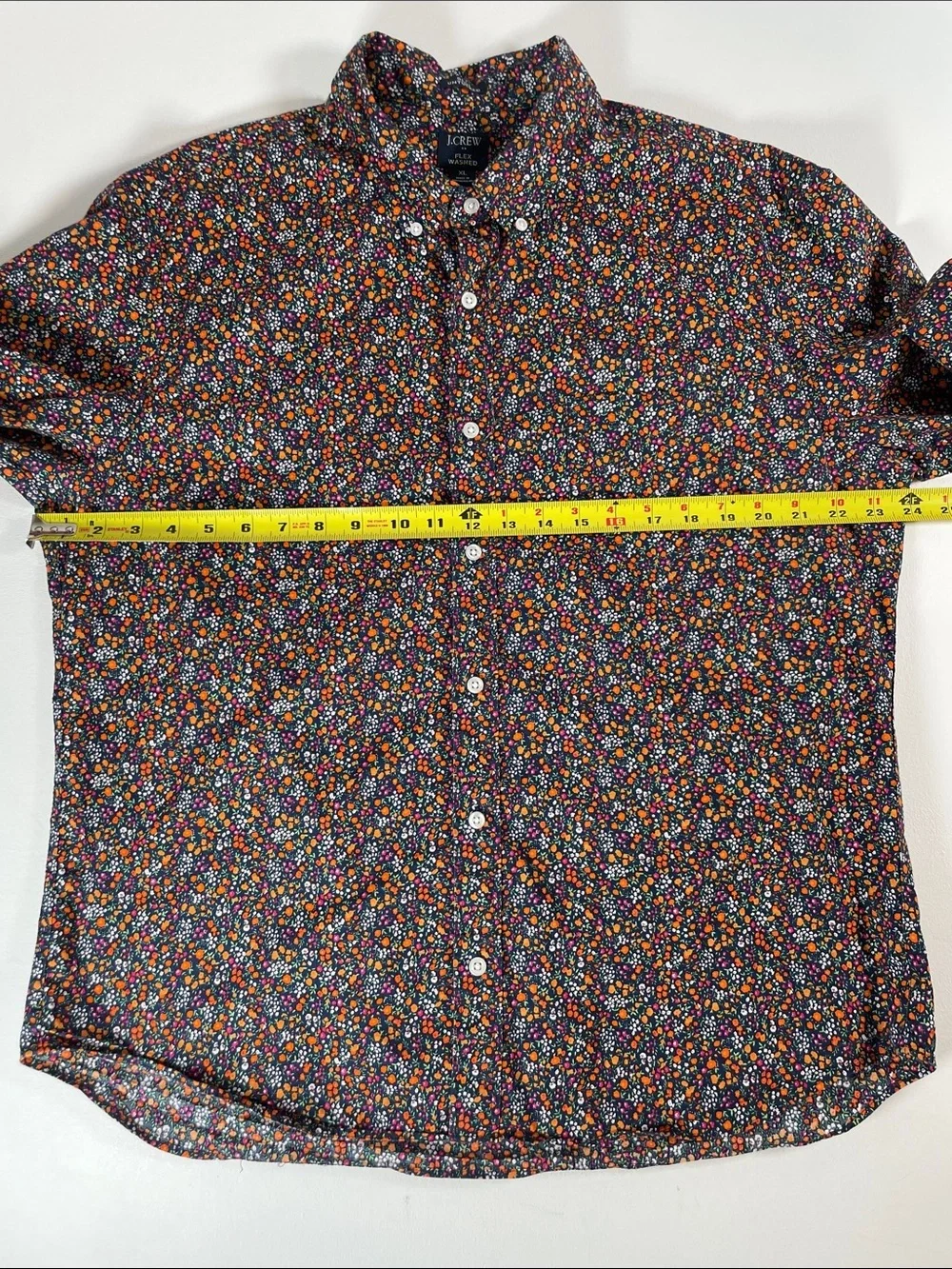 J. Crew Navy Floral L/S Button-Down Shirt with Orange, White and Pink Blooms XL